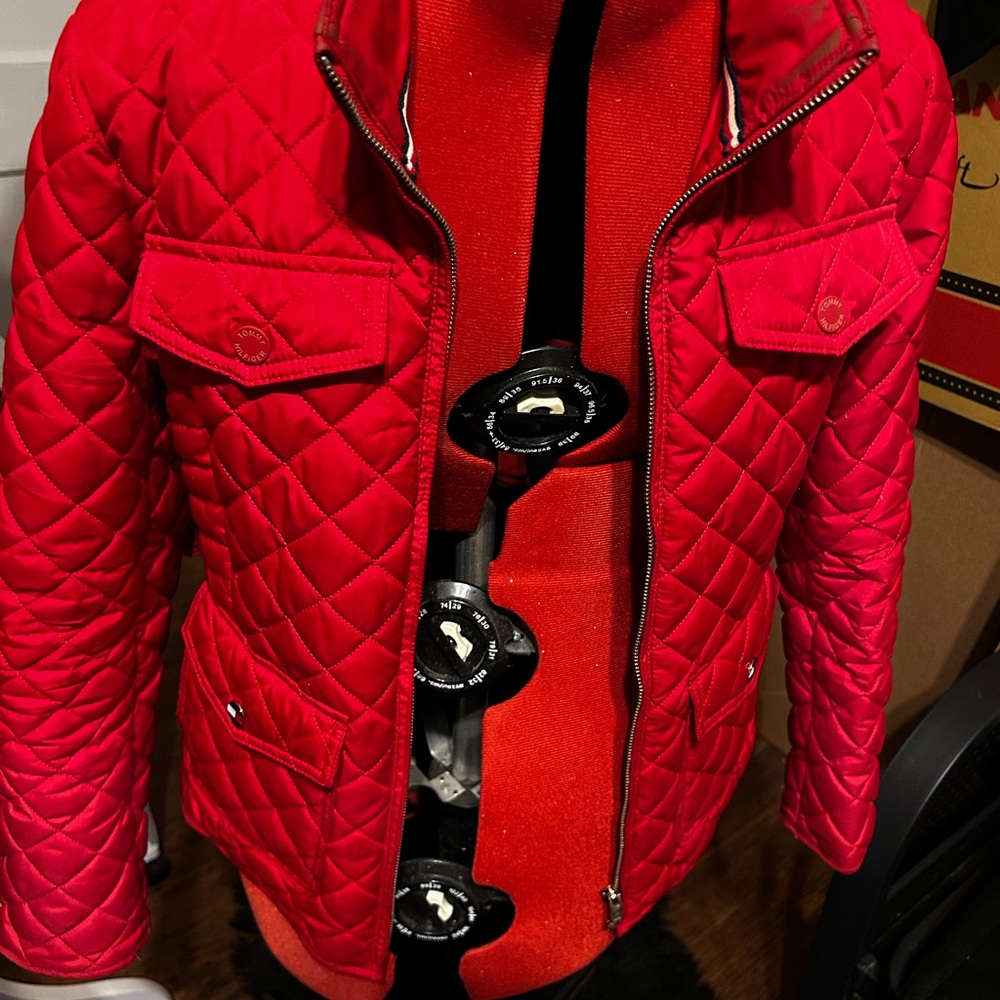 Tommy Hilfiger Red Puffer Jacket with Stand-Up Collar